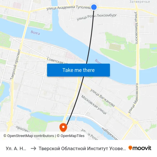 Ул. А. Невского to Тверской Областной Институт Усовершенствования Учите map