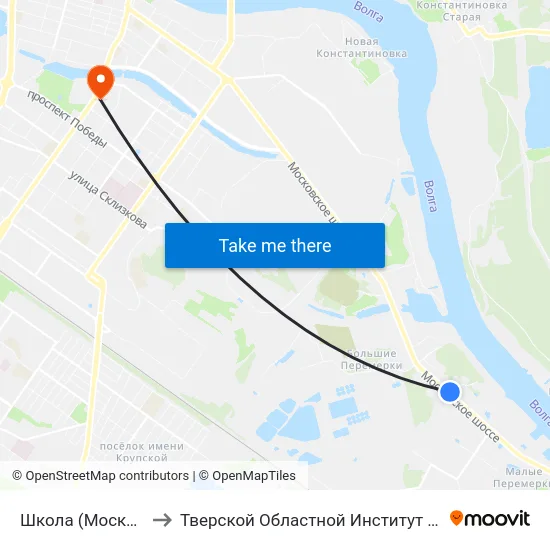 Школа (Московское Шоссе) to Тверской Областной Институт Усовершенствования Учите map