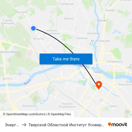 Энергомаш to Тверской Областной Институт Усовершенствования Учите map