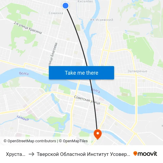Хрустальная to Тверской Областной Институт Усовершенствования Учите map