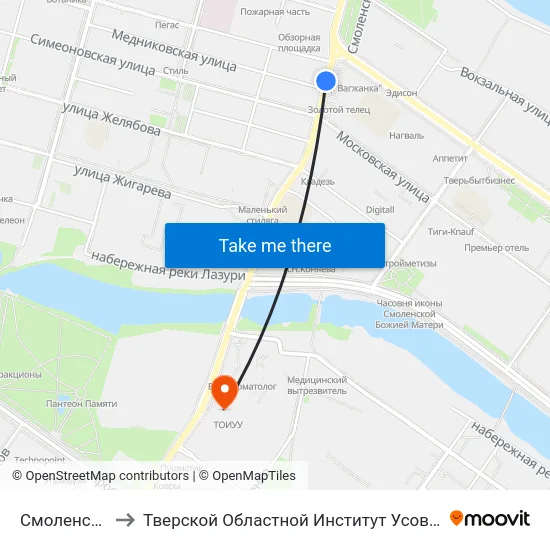 Смоленский Пер. to Тверской Областной Институт Усовершенствования Учите map
