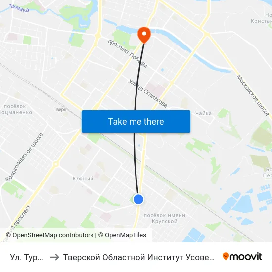 Ул. Тургенева to Тверской Областной Институт Усовершенствования Учите map