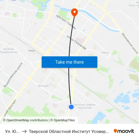 Ул. Южная to Тверской Областной Институт Усовершенствования Учите map
