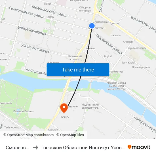 Смоленский Пер. to Тверской Областной Институт Усовершенствования Учите map