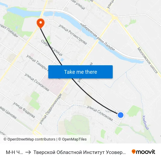 М-Н Чайка to Тверской Областной Институт Усовершенствования Учите map