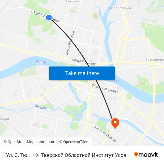 Ул. С. Тюленина to Тверской Областной Институт Усовершенствования Учите map