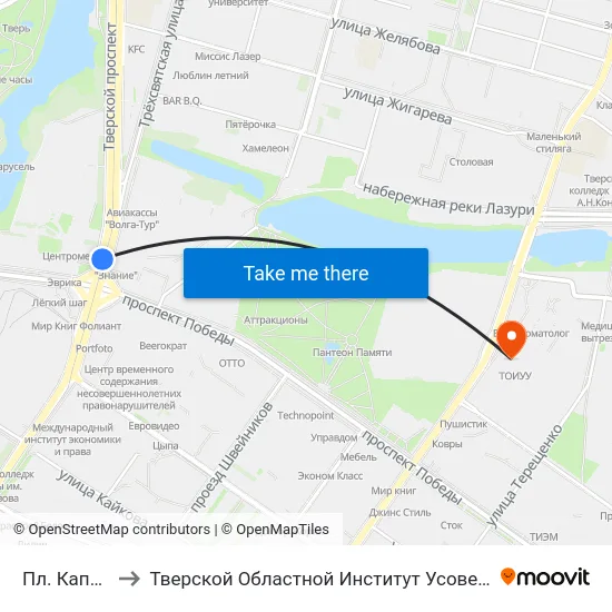 Пл. Капошвара to Тверской Областной Институт Усовершенствования Учите map