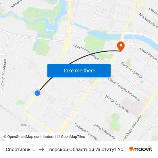 Спортивный Переулок to Тверской Областной Институт Усовершенствования Учите map
