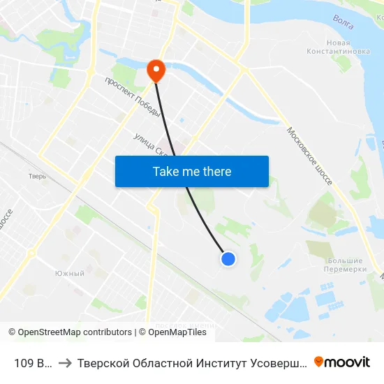 109 Ветка to Тверской Областной Институт Усовершенствования Учите map