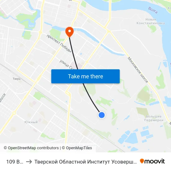 109 Ветка to Тверской Областной Институт Усовершенствования Учите map