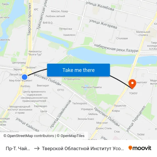 Пр-Т. Чайковского to Тверской Областной Институт Усовершенствования Учите map