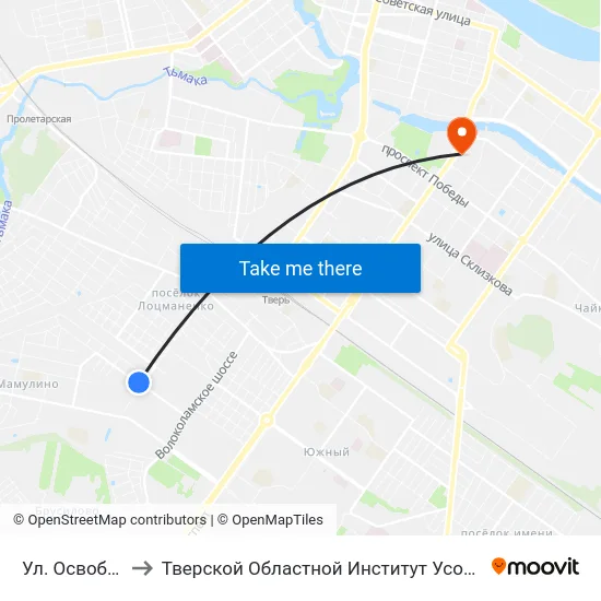 Ул. Освобождения to Тверской Областной Институт Усовершенствования Учите map