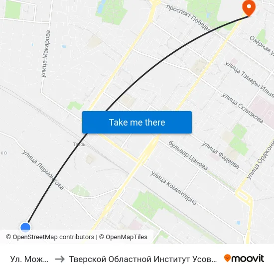 Ул. Можайского to Тверской Областной Институт Усовершенствования Учите map