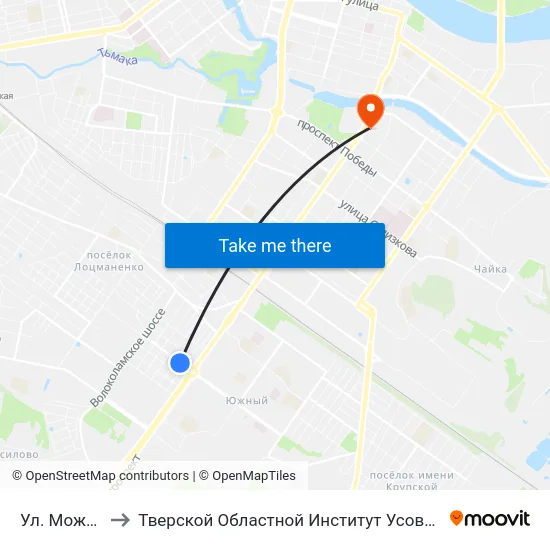 Ул. Можайского to Тверской Областной Институт Усовершенствования Учите map