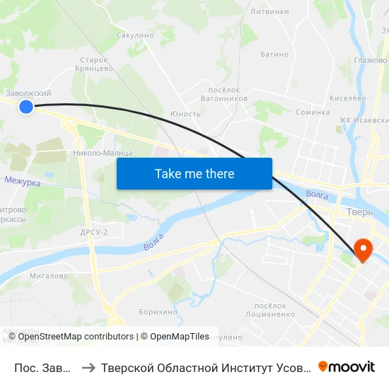 Пос. Заволжский to Тверской Областной Институт Усовершенствования Учите map