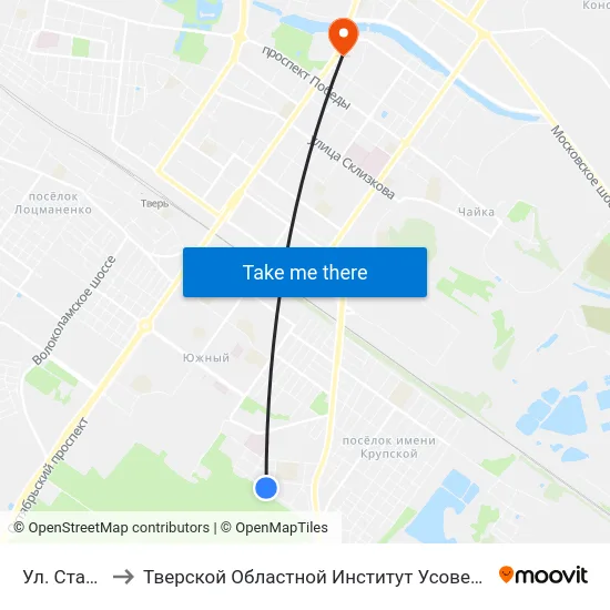 Ул. Стартовая to Тверской Областной Институт Усовершенствования Учите map