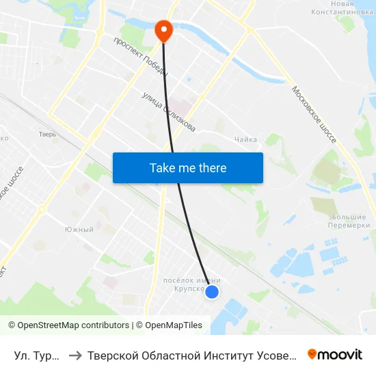 Ул. Тургенева to Тверской Областной Институт Усовершенствования Учите map