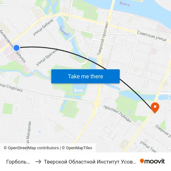 Горбольница №1 to Тверской Областной Институт Усовершенствования Учите map