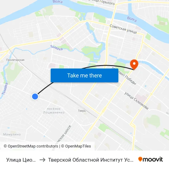 Улица Циолковского to Тверской Областной Институт Усовершенствования Учите map
