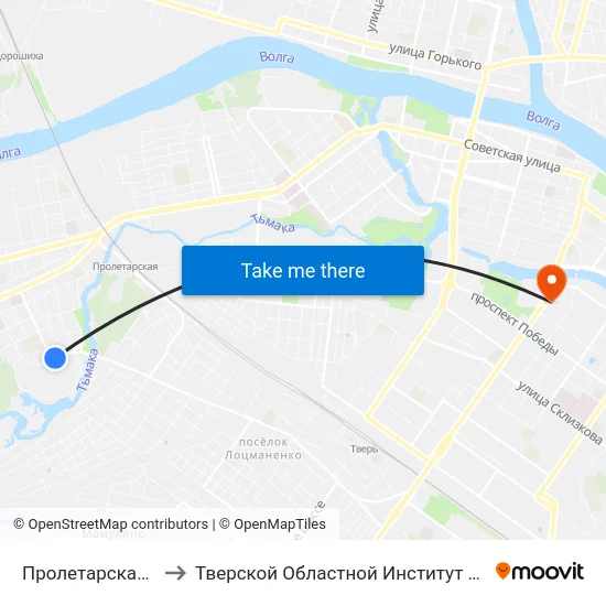 Пролетарская Набережная to Тверской Областной Институт Усовершенствования Учите map