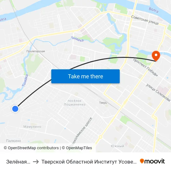 Зелёная Улица to Тверской Областной Институт Усовершенствования Учите map