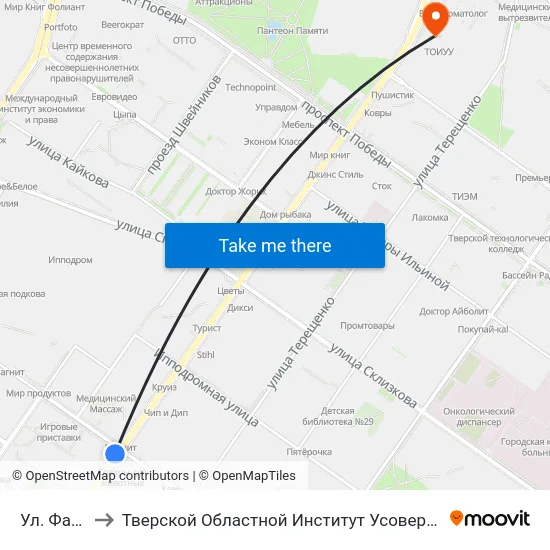 Ул. Фадеева to Тверской Областной Институт Усовершенствования Учите map