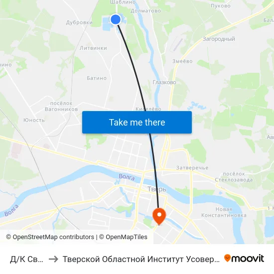 Д/К Светлый to Тверской Областной Институт Усовершенствования Учите map