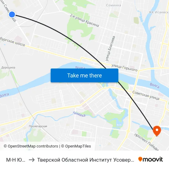 М-Н Юность to Тверской Областной Институт Усовершенствования Учите map