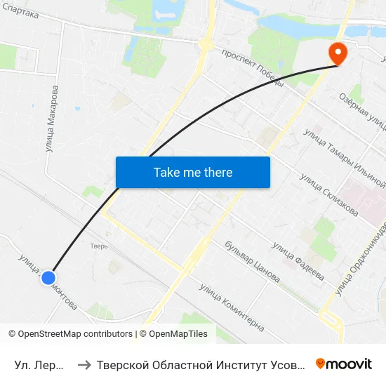 Ул. Лермонтова to Тверской Областной Институт Усовершенствования Учите map
