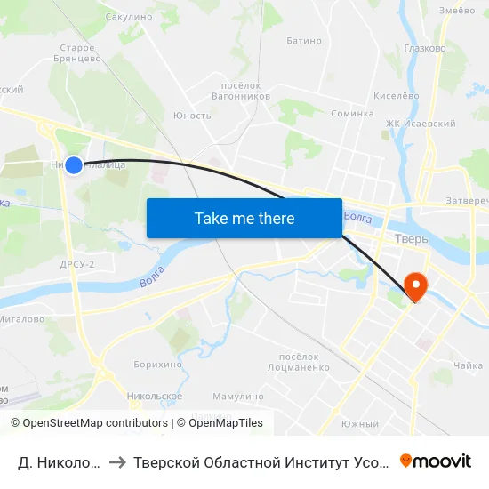 Д. Николо- Малица to Тверской Областной Институт Усовершенствования Учите map