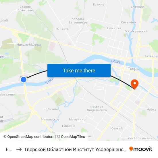 E105 to Тверской Областной Институт Усовершенствования Учите map