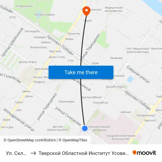 Ул. Склизкова to Тверской Областной Институт Усовершенствования Учите map