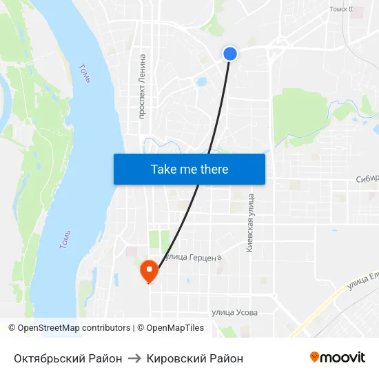 Октябрьский Район to Кировский Район map