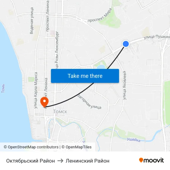 Октябрьский Район to Ленинский Район map