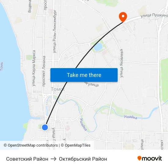 Советский Район to Октябрьский Район map