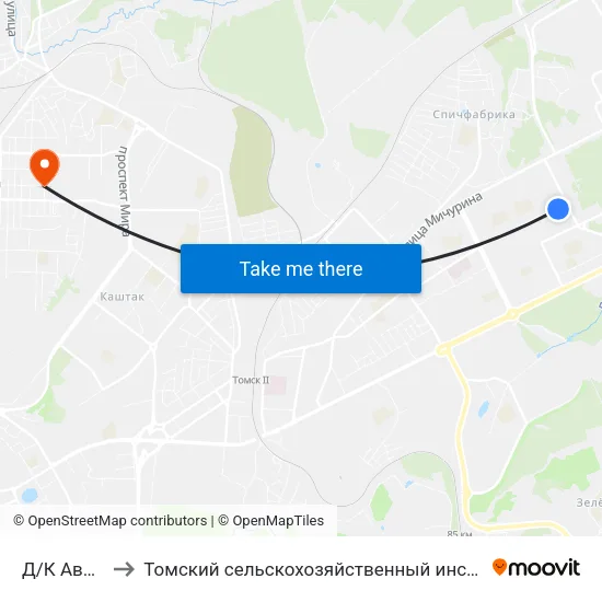 Д/К Авангард to Томский сельскохозяйственный институт, филиал НГАУ map