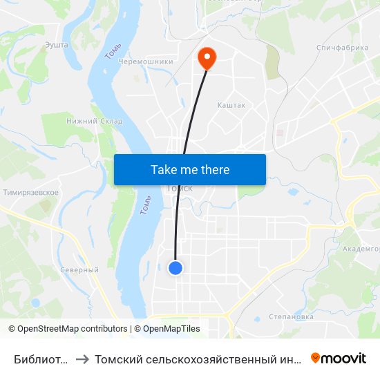 Библиотека Тгу to Томский сельскохозяйственный институт, филиал НГАУ map