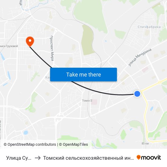 Улица Суворова to Томский сельскохозяйственный институт, филиал НГАУ map