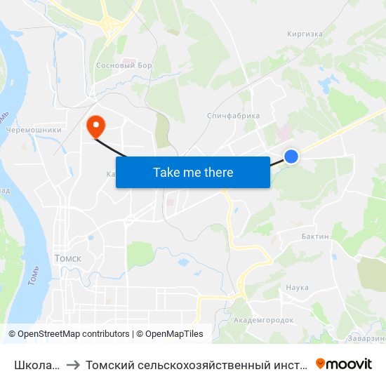 Школа №53 to Томский сельскохозяйственный институт, филиал НГАУ map