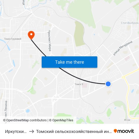 Иркутский Тракт to Томский сельскохозяйственный институт, филиал НГАУ map