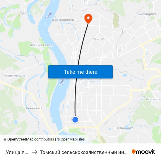 Улица Учебная to Томский сельскохозяйственный институт, филиал НГАУ map