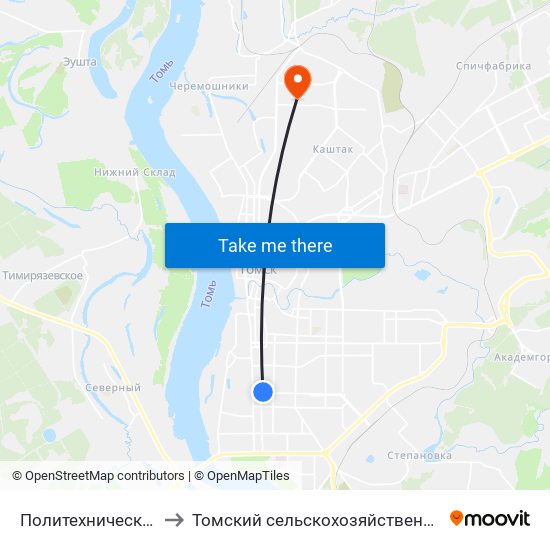 Политехнический Университет to Томский сельскохозяйственный институт, филиал НГАУ map