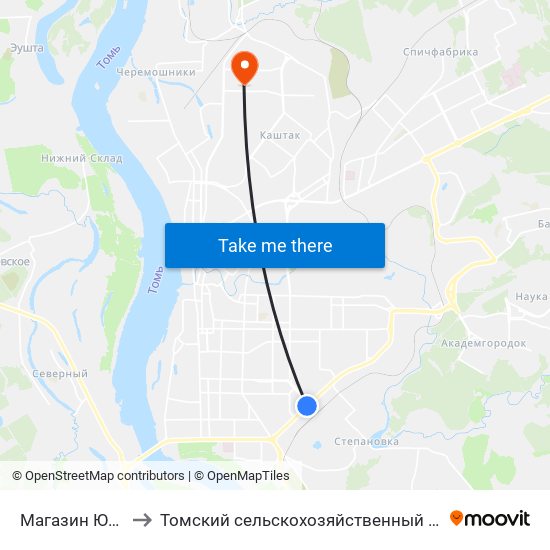 Магазин Юбилейный to Томский сельскохозяйственный институт, филиал НГАУ map