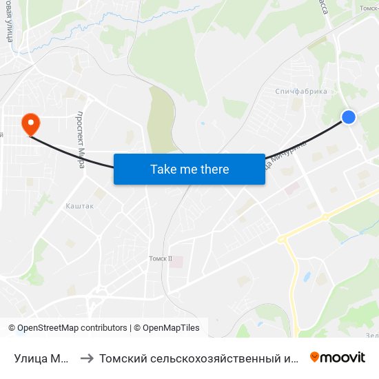 Улица Мичурина to Томский сельскохозяйственный институт, филиал НГАУ map