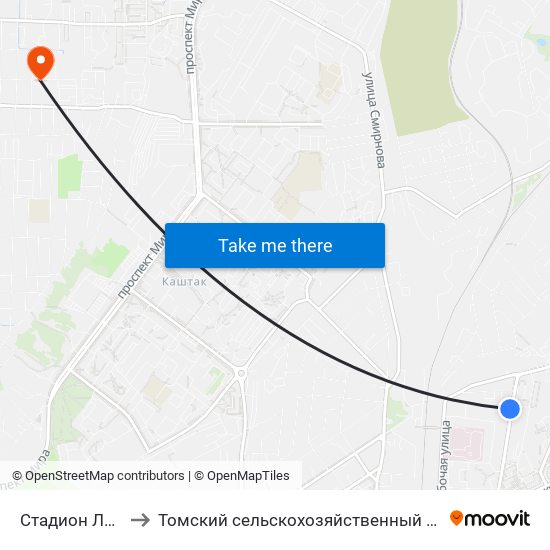 Стадион Локомотив to Томский сельскохозяйственный институт, филиал НГАУ map