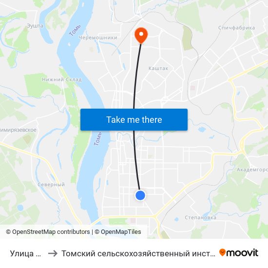 Улица Усова to Томский сельскохозяйственный институт, филиал НГАУ map