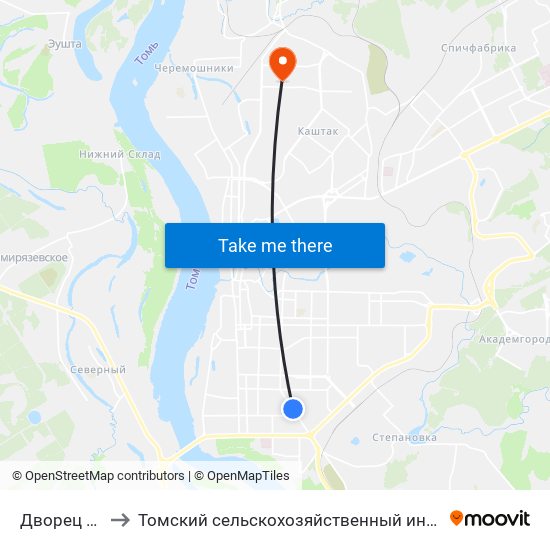 Дворец Спорта to Томский сельскохозяйственный институт, филиал НГАУ map