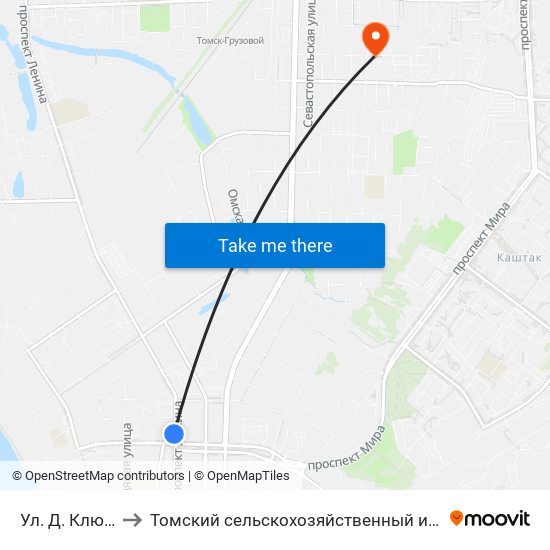 Ул. Д. Ключевская to Томский сельскохозяйственный институт, филиал НГАУ map