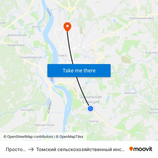 Просторный to Томский сельскохозяйственный институт, филиал НГАУ map