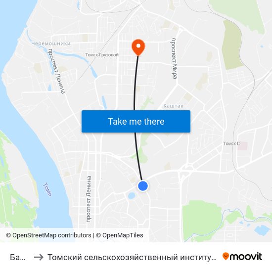 Башня to Томский сельскохозяйственный институт, филиал НГАУ map